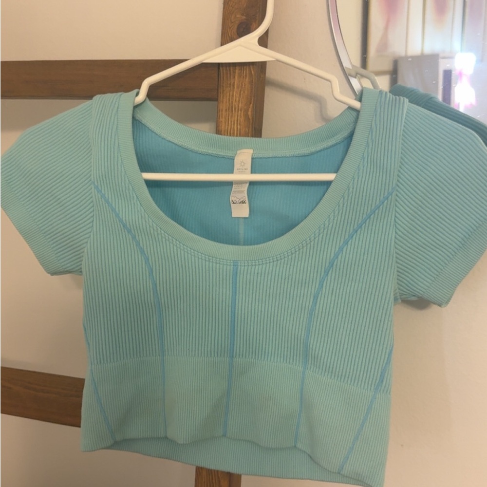 Aerie Aqua Ribbed Crop Top